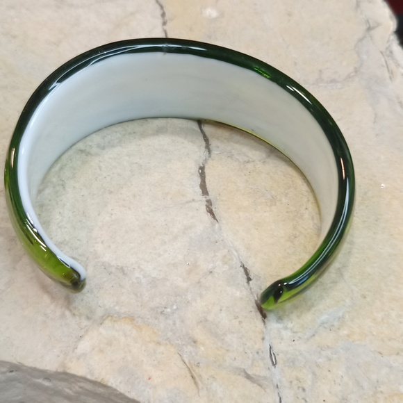 Murano Hand Crafted Green Gold Dust Glass Bangle Vintage - Picture 4 of 5